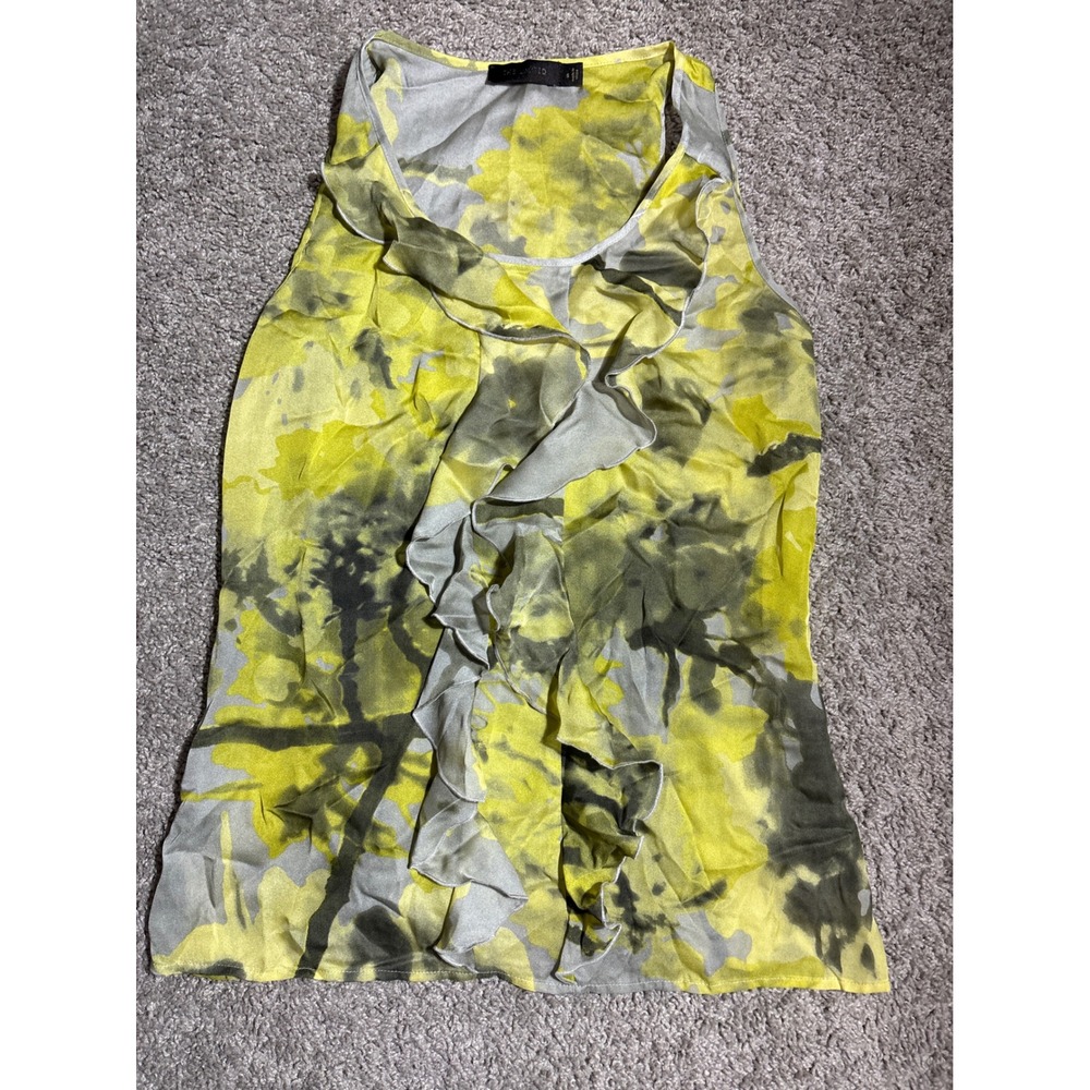 The Limited Womens Yellow Grey Floral Ruffle Sleeveless Blouse Top Small